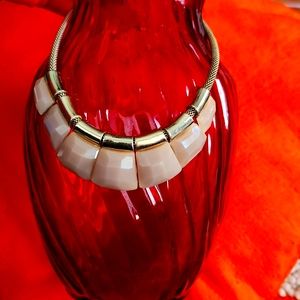 Pendant necklace, graduated taupe tile beading with beautiful gold knit chain.
